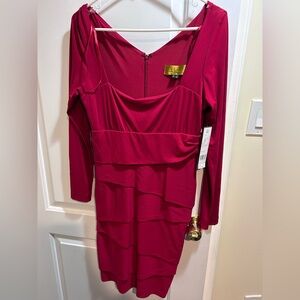 NWT Nicole Miller Red Ruffle Long Sleeve Midi Dress Sz 12